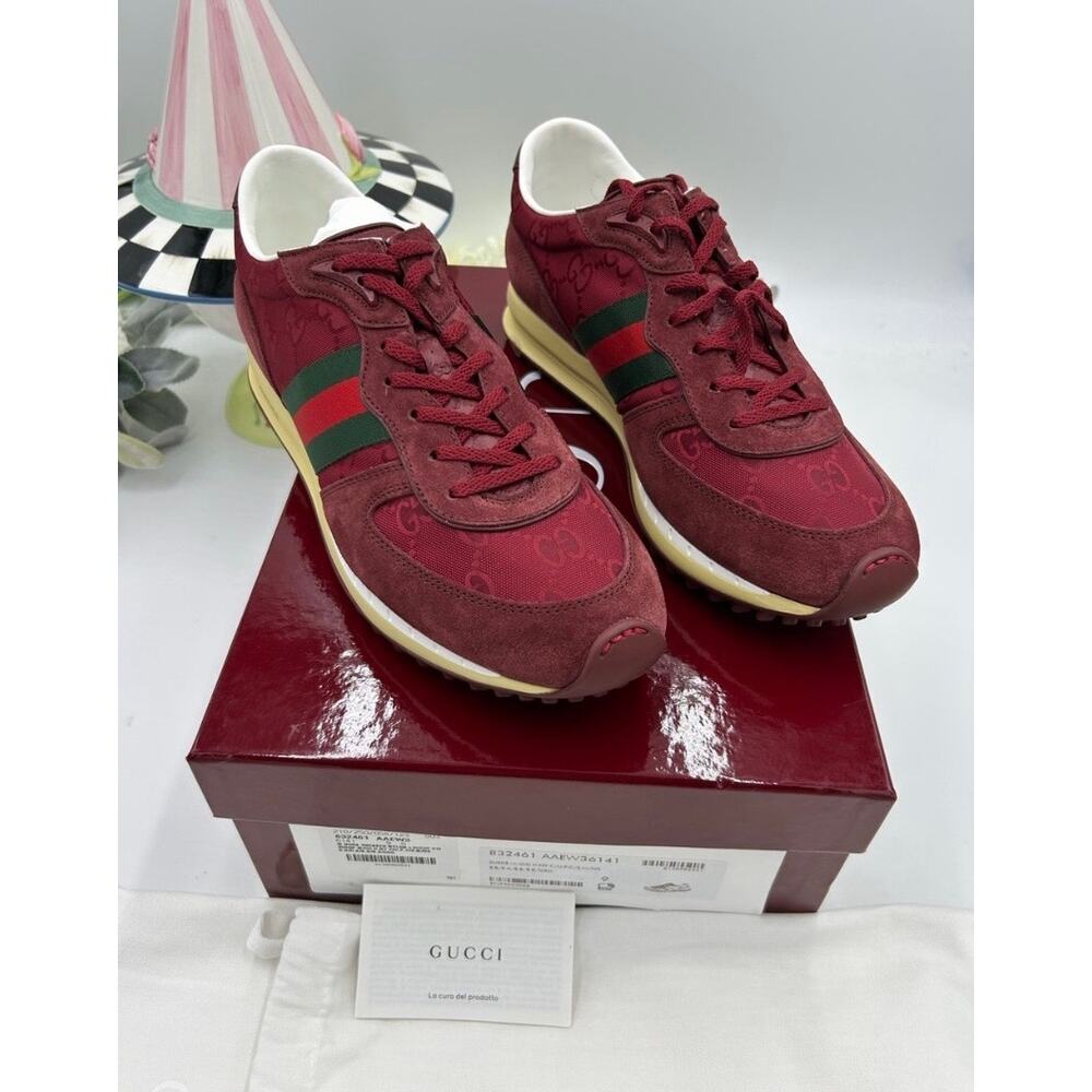 Men's Gucci RE – MOTION suede Web stripe sneakers size 9 fits 9.5 US made italy